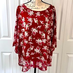 Red floral blouse